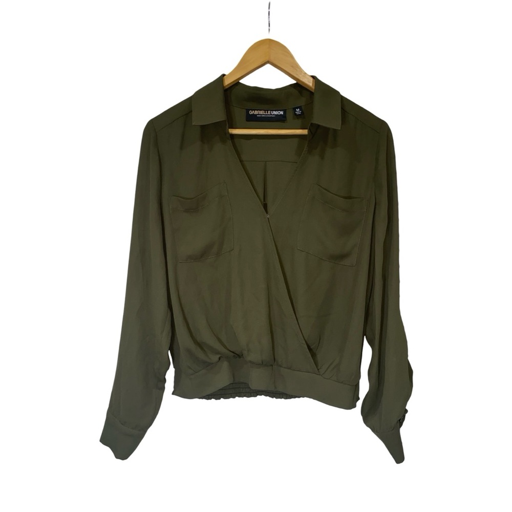 Gabrielle Union olive green 3/4 loose fit sleeve blouse‎ size M
